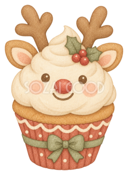 トナカイのカップケーキイラスト｜子ども向けクリスマス無料素材95699