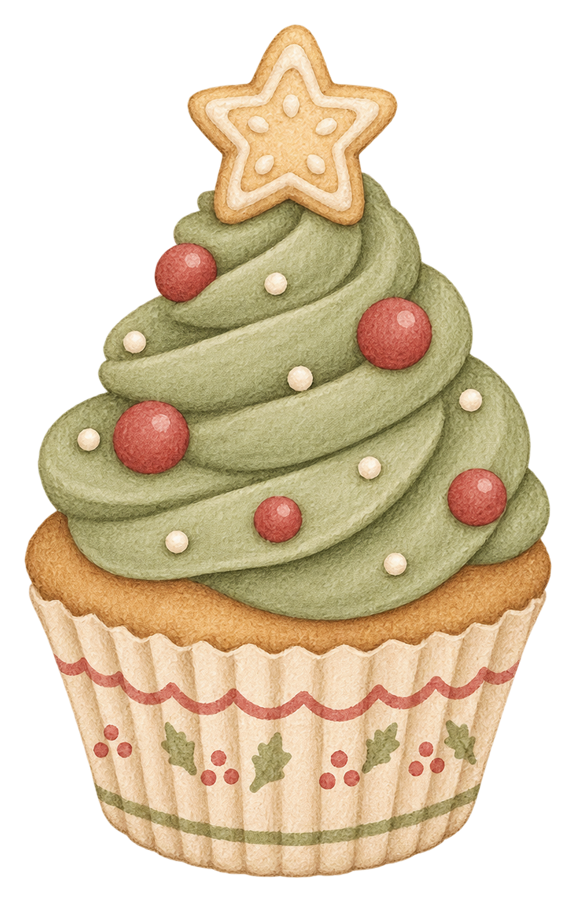 クリスマスツリーのカップケーキイラスト｜水彩無料素材95700に写真・文字を入れる
