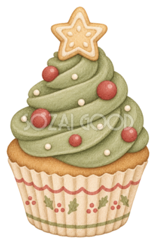 クリスマスツリーのカップケーキイラスト｜水彩無料素材95700