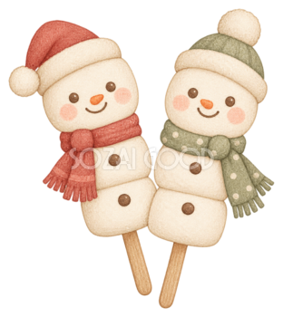 雪だるまマシュマロポップのイラスト｜かわいいクリスマス無料素材95703