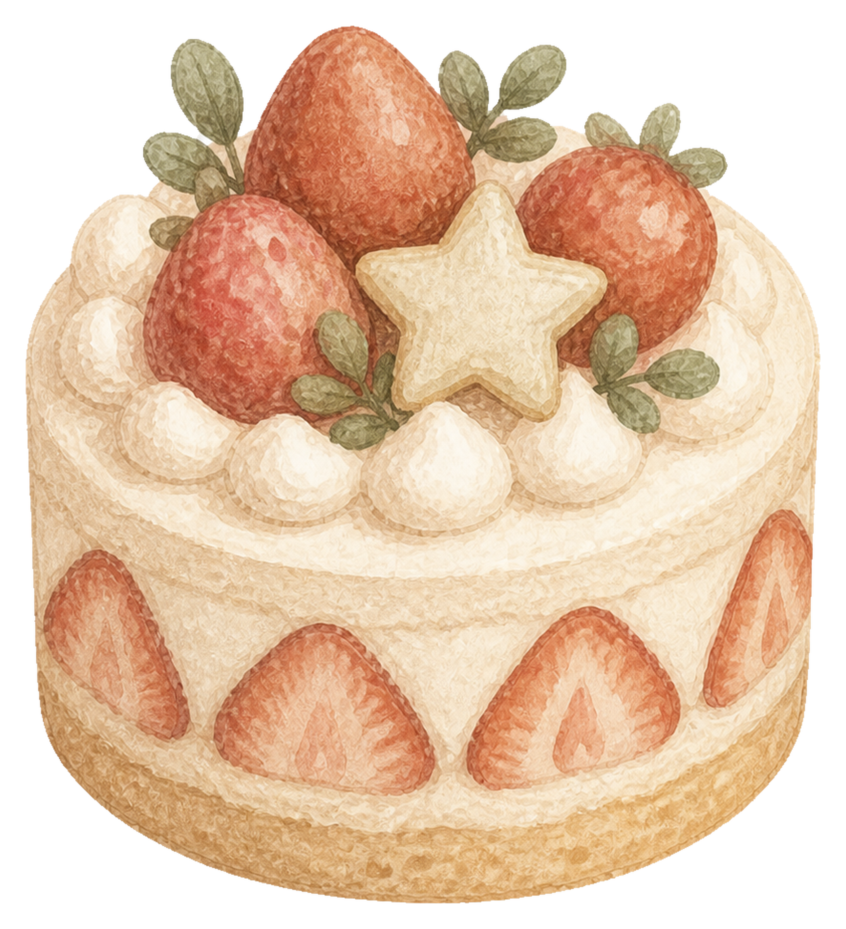 いちごのクリスマスケーキイラスト｜水彩絵本タッチの無料素材95704に写真・文字を入れる