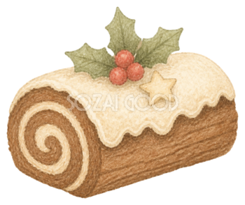 切り株型チョコレートケーキのイラスト｜クリスマス無料素材95705