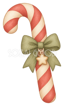 リボン付きキャンディケインのイラスト｜クリスマス無料素材95710