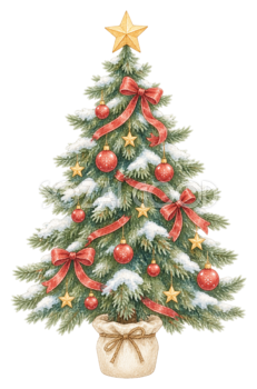 赤いリボンがかわいいクリスマスツリーイラスト｜無料素材95724