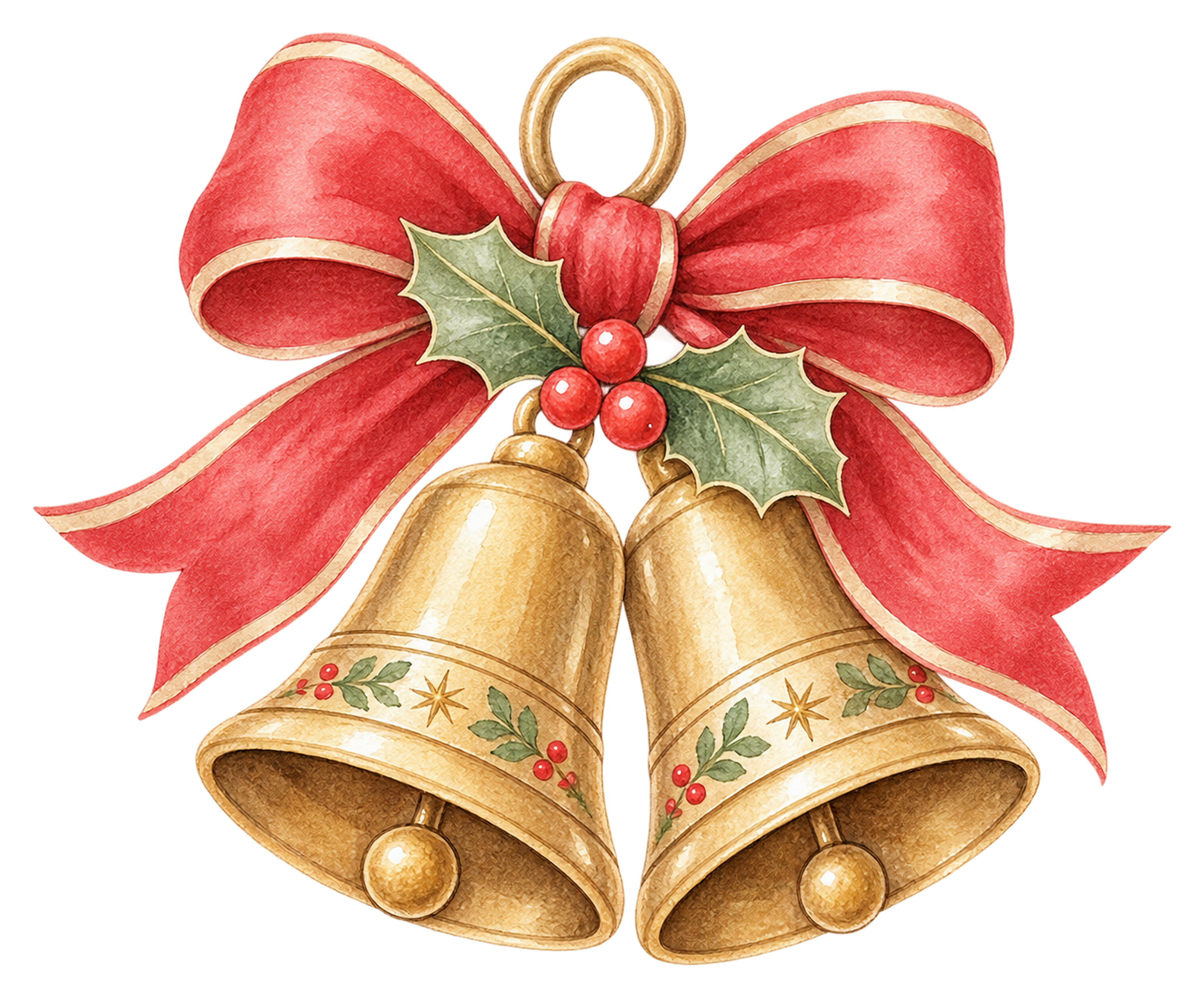 赤いリボンで結んだ金色のクリスマスベルイラスト｜無料素材95727に写真・文字を入れる