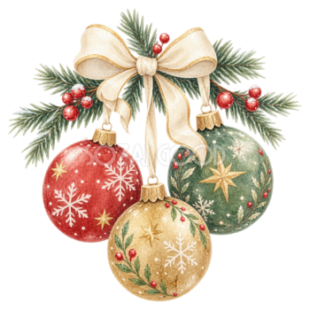 赤・緑・金のクリスマスオーナメントイラスト｜無料素材95729