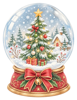 クリスマスツリー入りスノードームイラスト｜無料素材95730