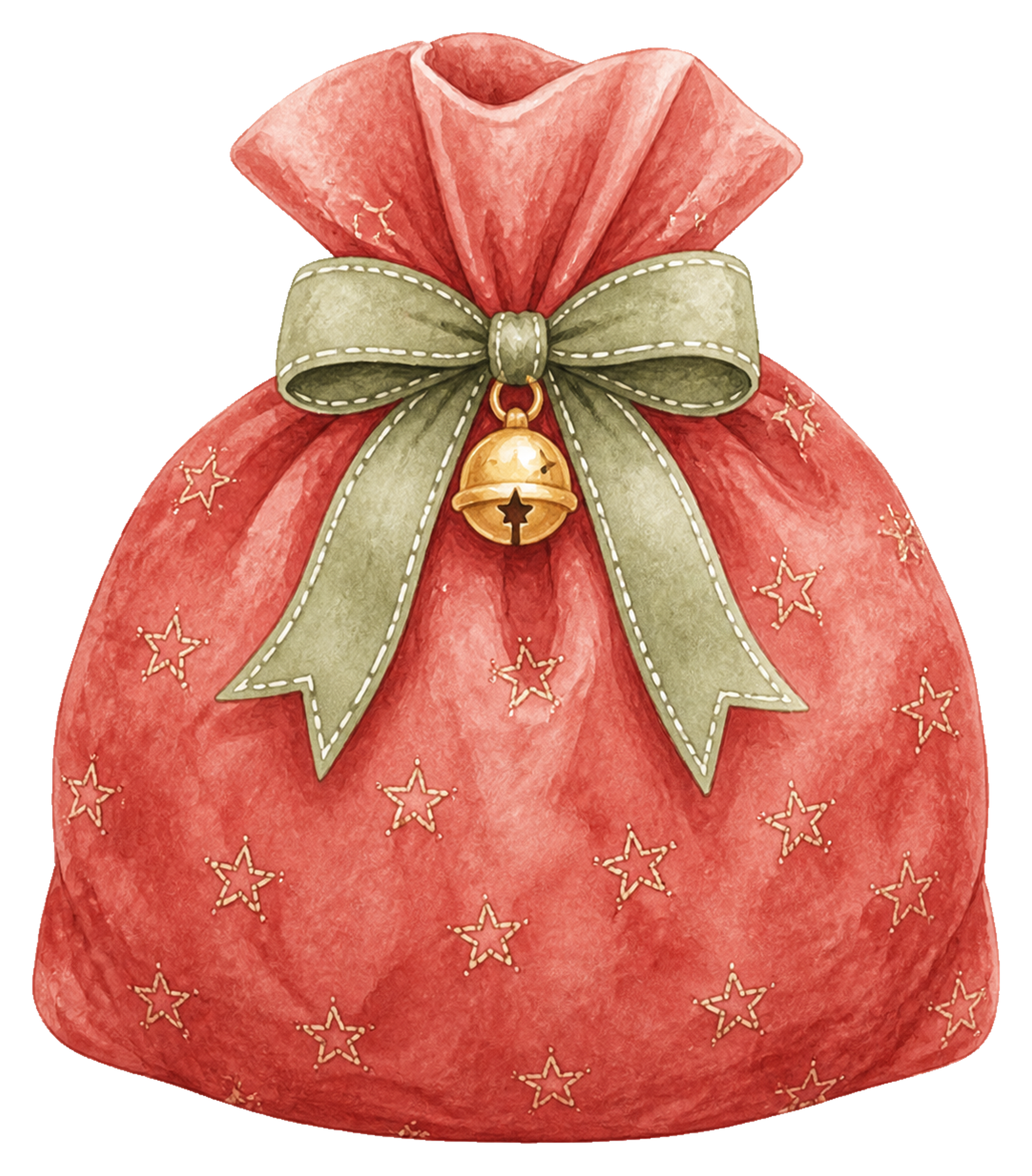 ベル付きリボンの赤いクリスマス袋イラスト｜無料素材95736に写真・文字を入れる