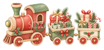 プレゼントを運ぶクリスマス汽車イラスト｜無料素材95737