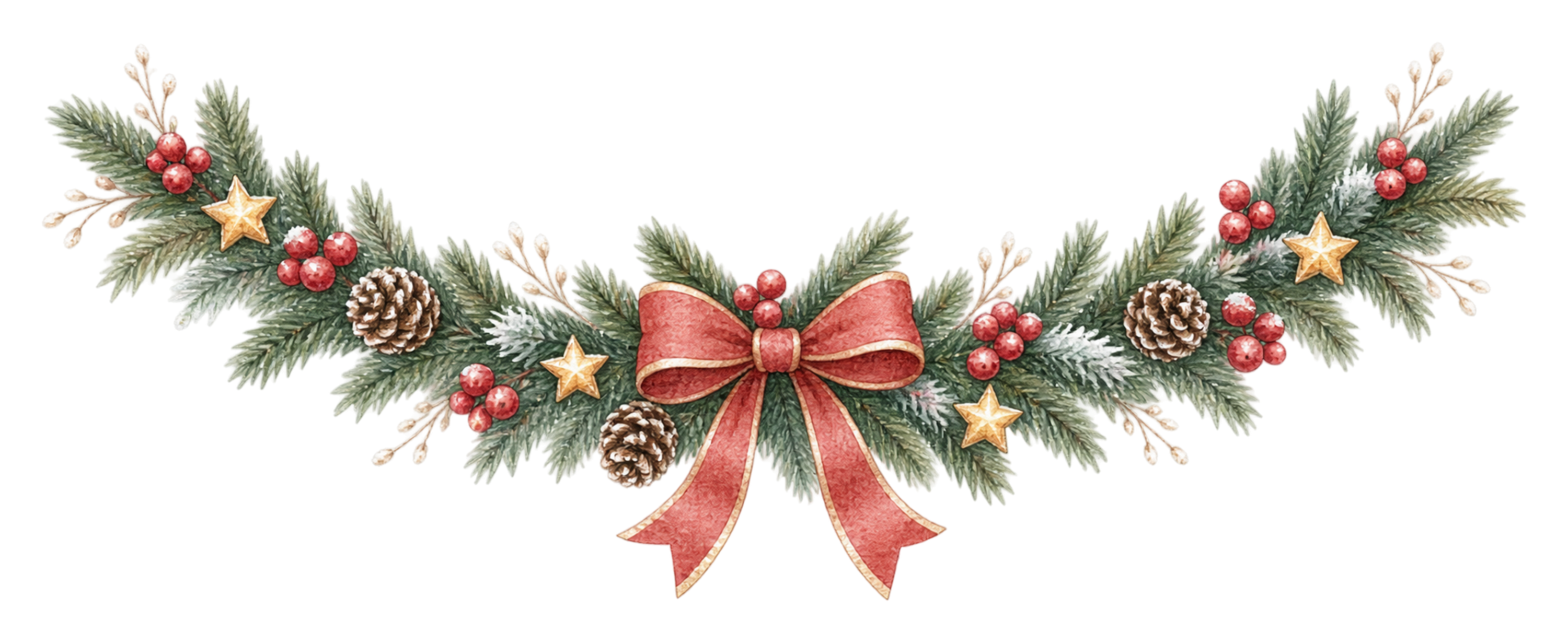 赤いリボンと木の実のクリスマスガーランドイラスト｜無料素材95740に写真・文字を入れる