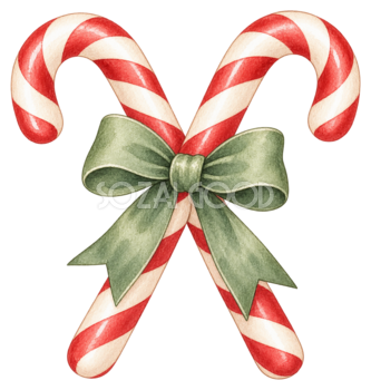 リボンで結んだクリスマスキャンディケインイラスト｜無料素材95741
