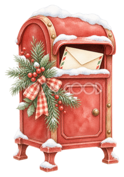 手紙が入った赤いクリスマスポストイラスト｜無料素材95742