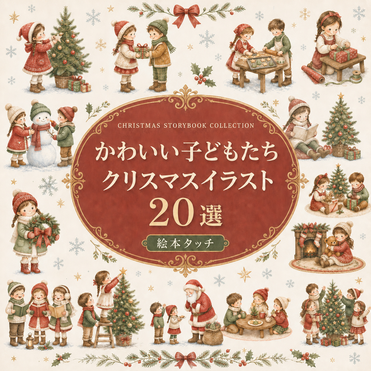 絵本タッチの子どもたちのクリスマス20選｜無料イラスト素材95744に写真・文字を入れる