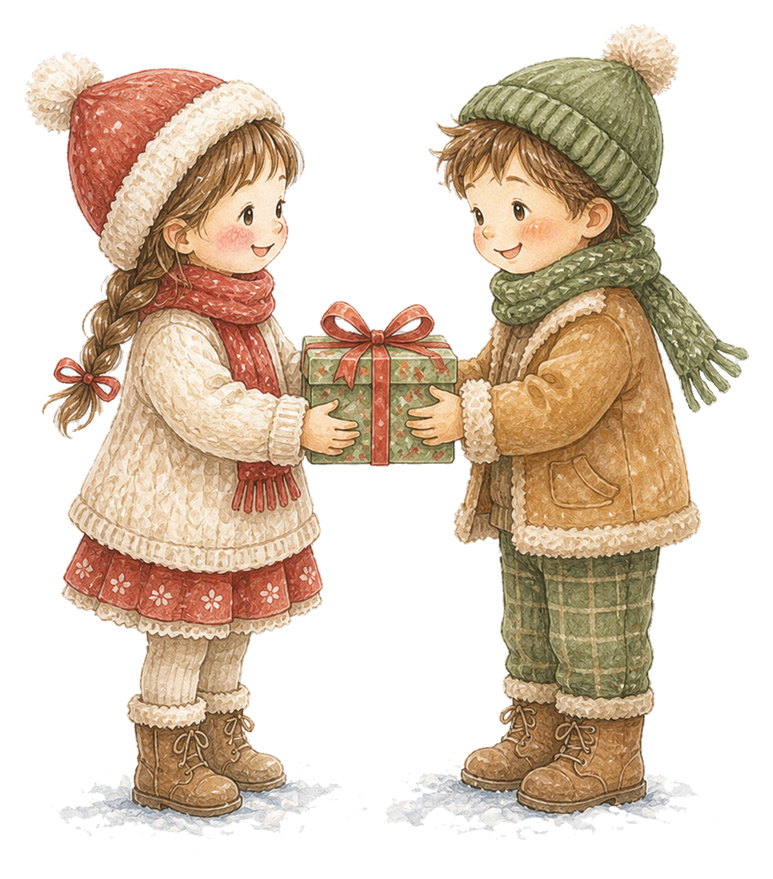 プレゼント交換をする子どもたち｜クリスマス無料イラスト素材95746に写真・文字を入れる