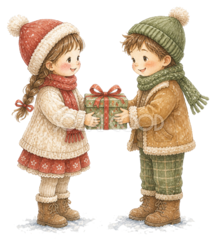 プレゼント交換をする子どもたち｜クリスマス無料イラスト素材95746