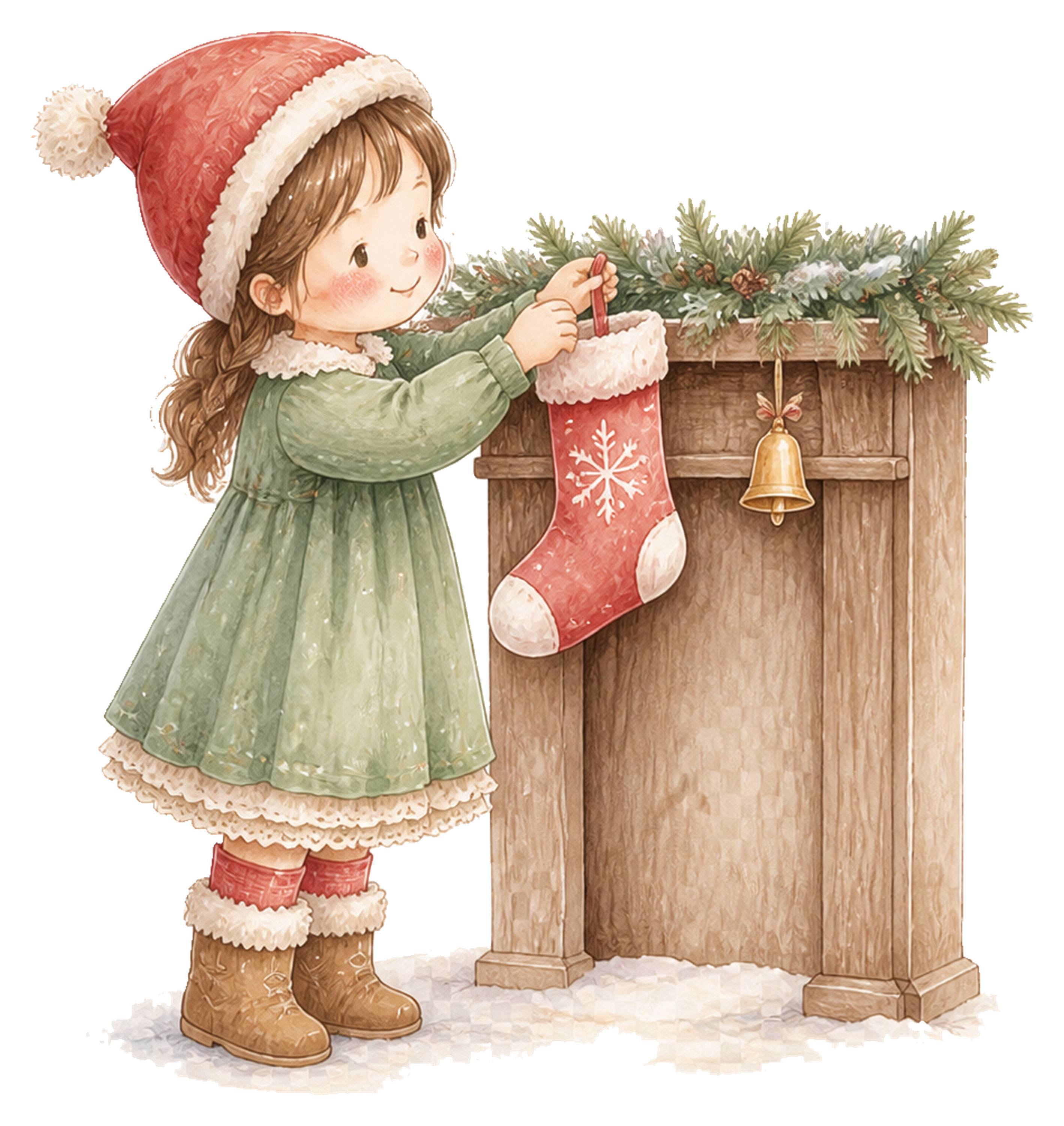 クリスマスの靴下を飾る女の子｜無料イラスト素材95747に写真・文字を入れる