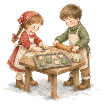 クリスマスクッキーを作る子どもたち｜無料イラスト素材95748