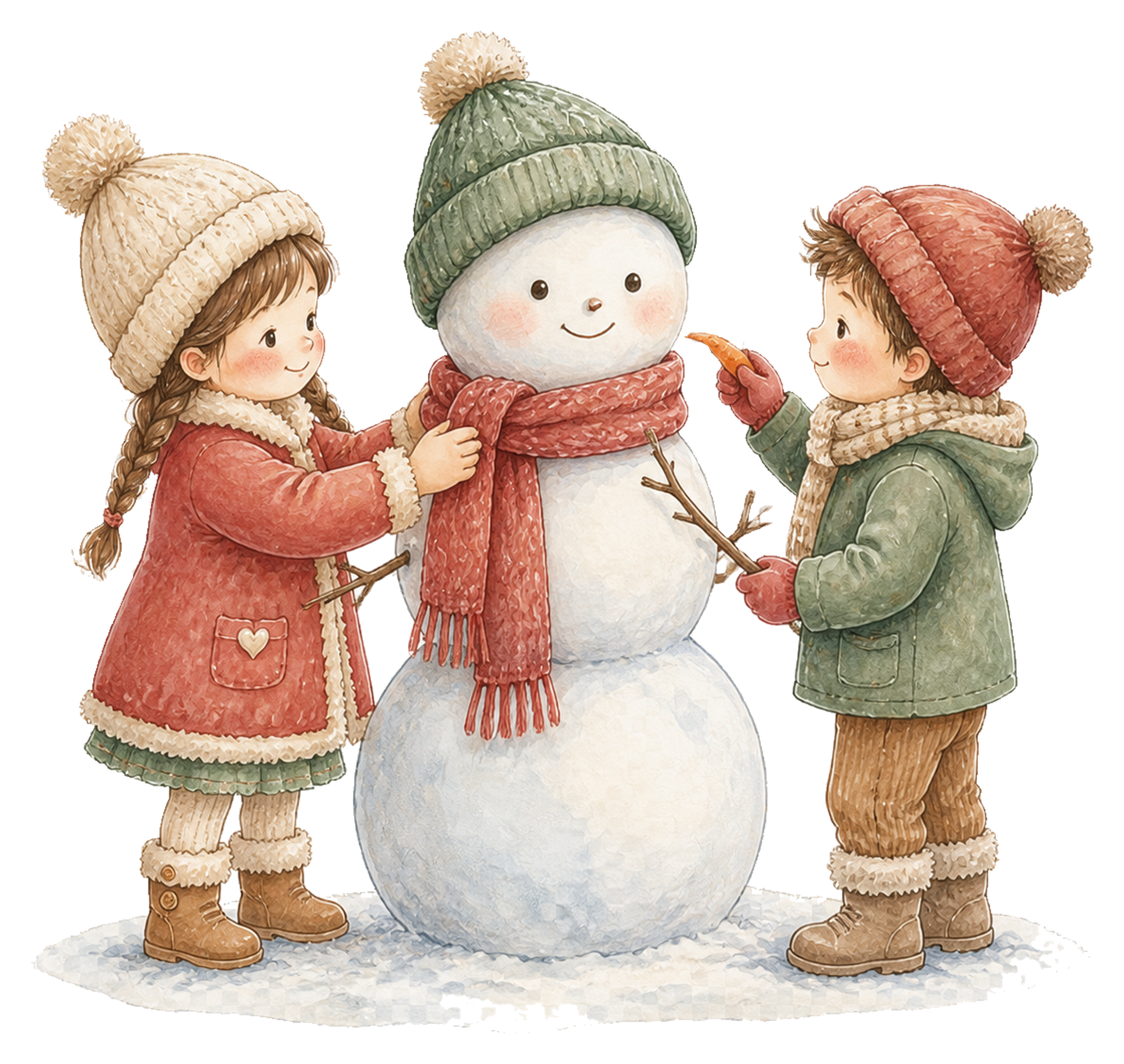雪だるまを作る子どもたち｜クリスマス無料イラスト素材95750に写真・文字を入れる