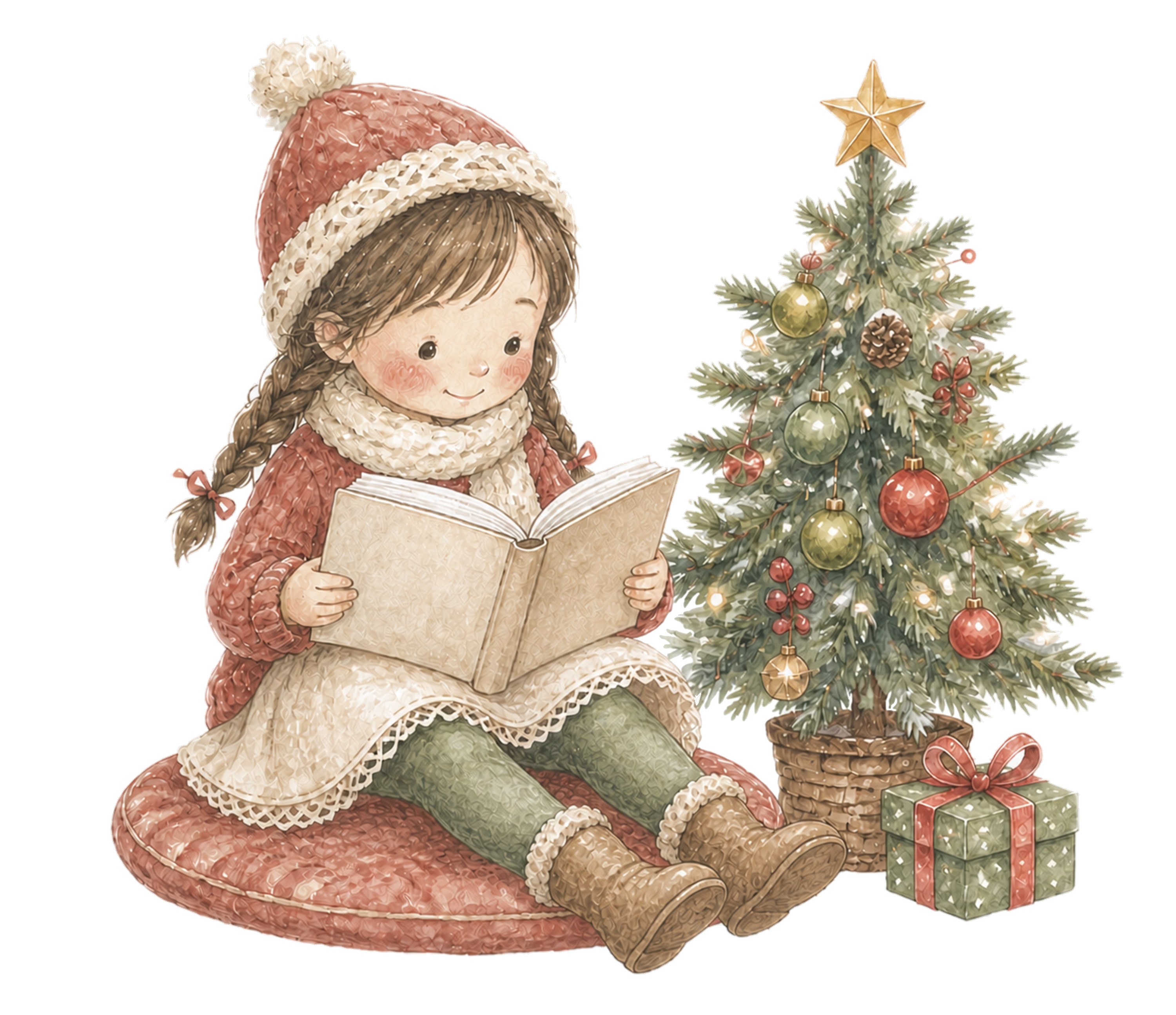 クリスマス絵本を読む女の子｜無料イラスト素材95753に写真・文字を入れる