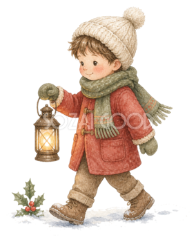 ランタンを持って歩く男の子｜クリスマス無料イラスト素材95756
