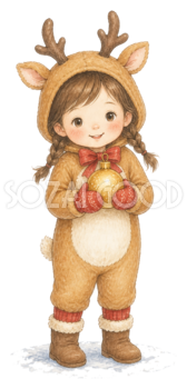トナカイ衣装のかわいい女の子｜クリスマス無料イラスト素材95758