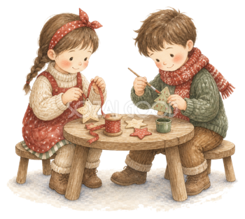 クリスマス飾りを作る子どもたち｜無料イラスト素材95760