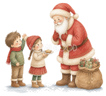 サンタクロースに挨拶する子どもたち｜クリスマス無料イラスト素材95762