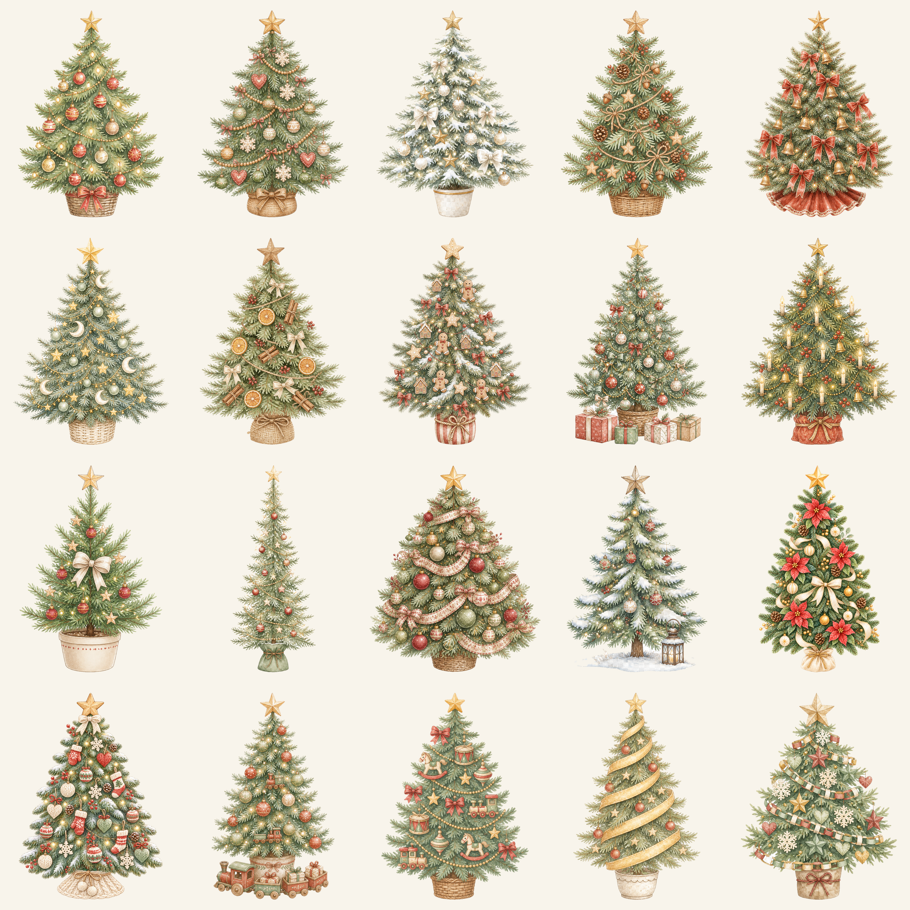 水彩絵本タッチのかわいいクリスマスツリーイラスト20選｜無料素材95765に写真・文字を入れる