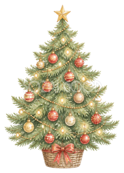 赤と金のかわいいクリスマスツリーイラスト｜無料素材95766
