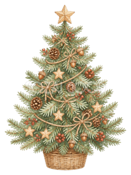 木の実と松ぼっくりのクリスマスツリーイラスト｜無料素材95769