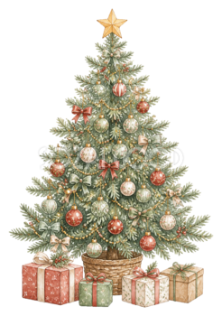 プレゼントを並べたクリスマスツリーイラスト｜無料素材95774