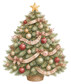 丸く豪華な飾りのクリスマスツリーイラスト｜無料素材95778