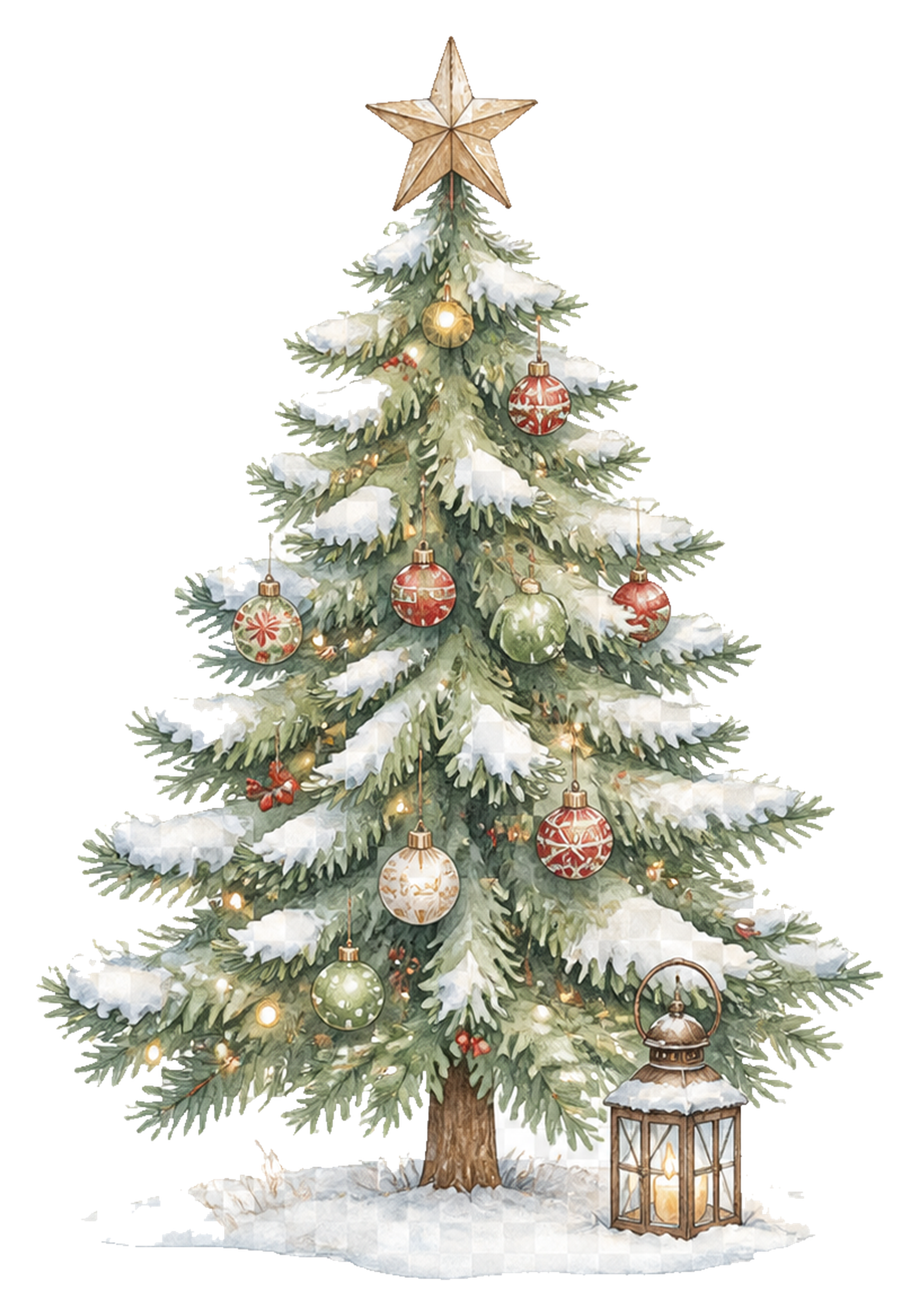 雪とランタンのクリスマスツリーイラスト｜無料素材95779に写真・文字を入れる