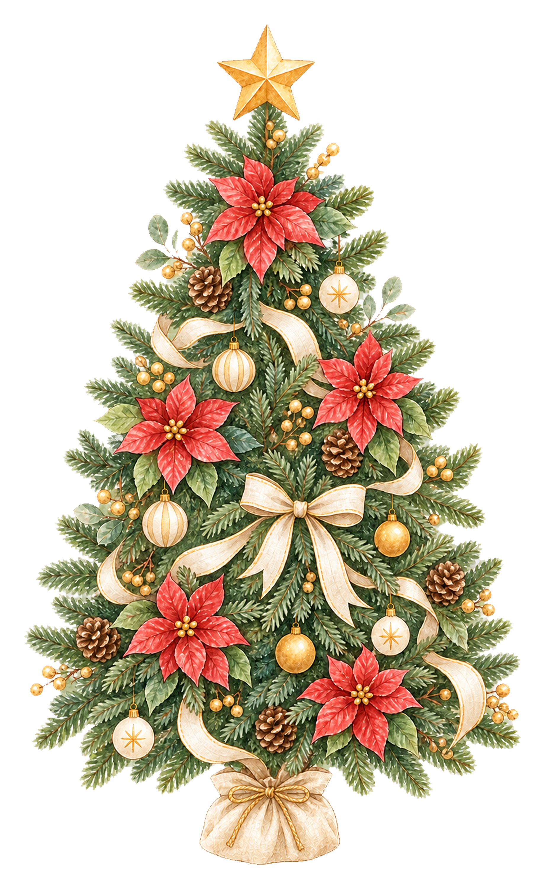 赤いポインセチアのクリスマスツリーイラスト｜無料素材95780に写真・文字を入れる