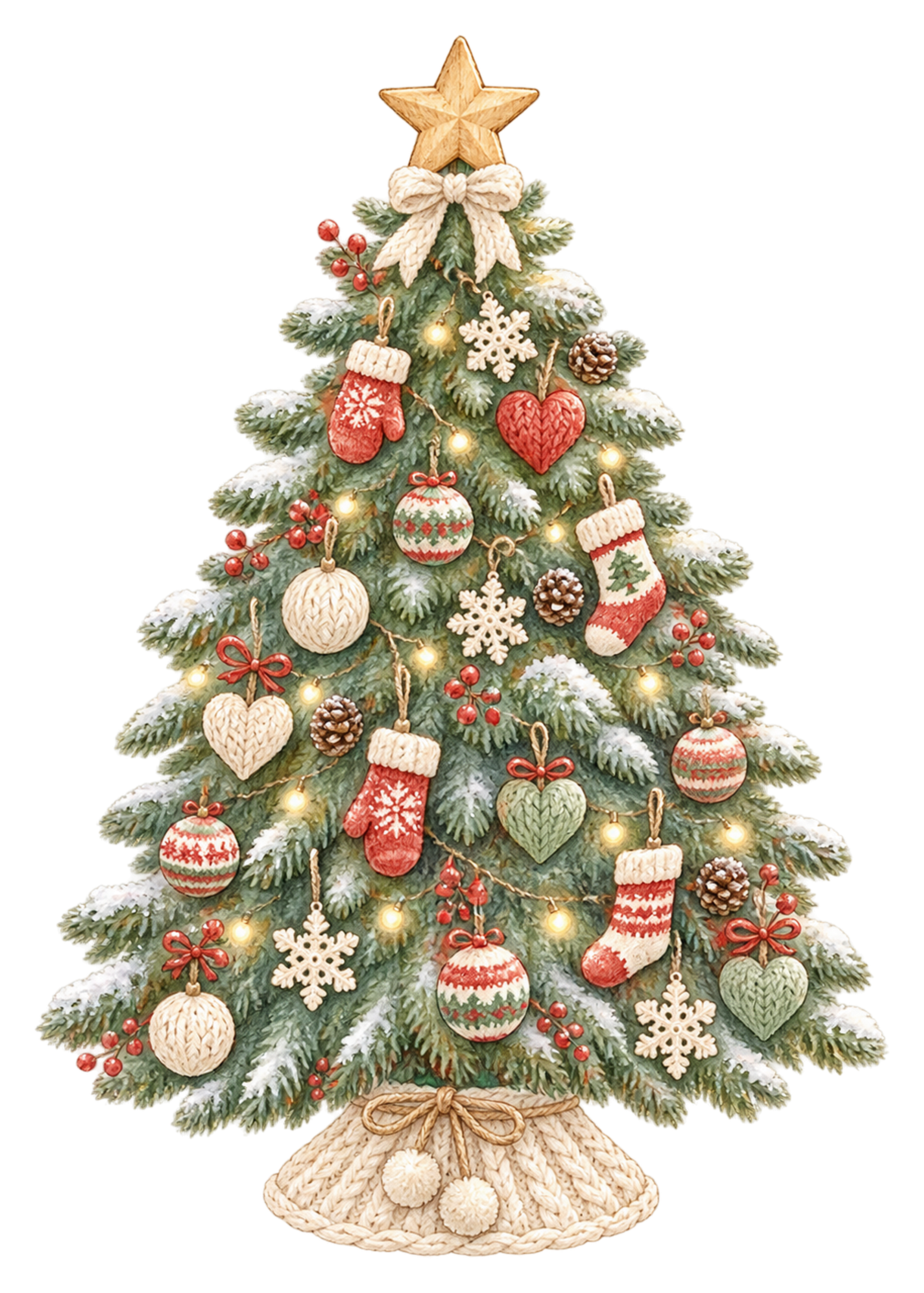 編み物の飾りがかわいいクリスマスツリーイラスト｜無料素材95781に写真・文字を入れる