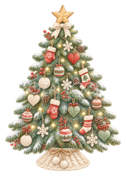 編み物の飾りがかわいいクリスマスツリーイラスト｜無料素材95781