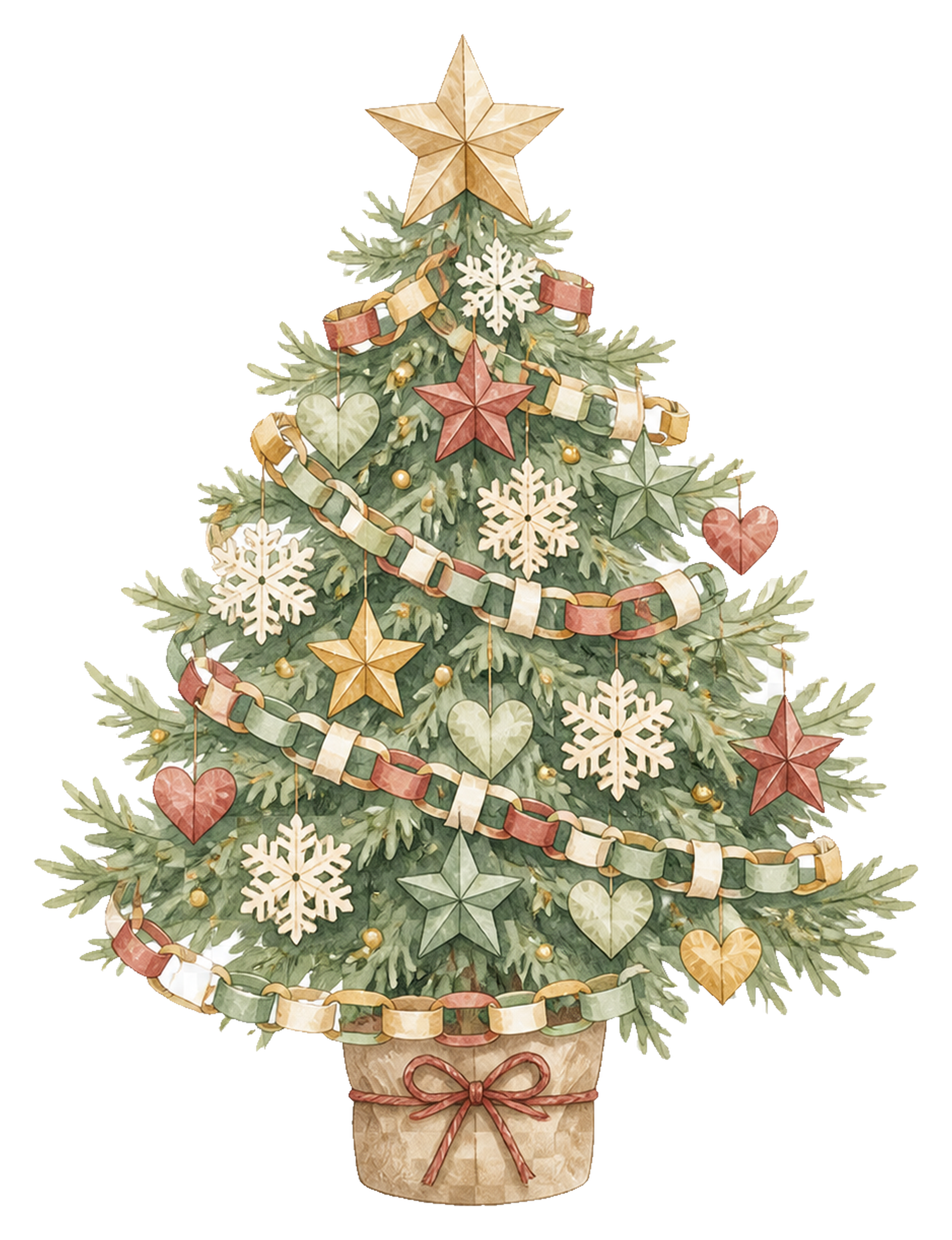 紙工作の飾りがかわいいクリスマスツリーイラスト｜無料素材95785に写真・文字を入れる
