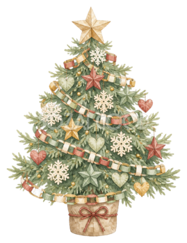 紙工作の飾りがかわいいクリスマスツリーイラスト｜無料素材95785