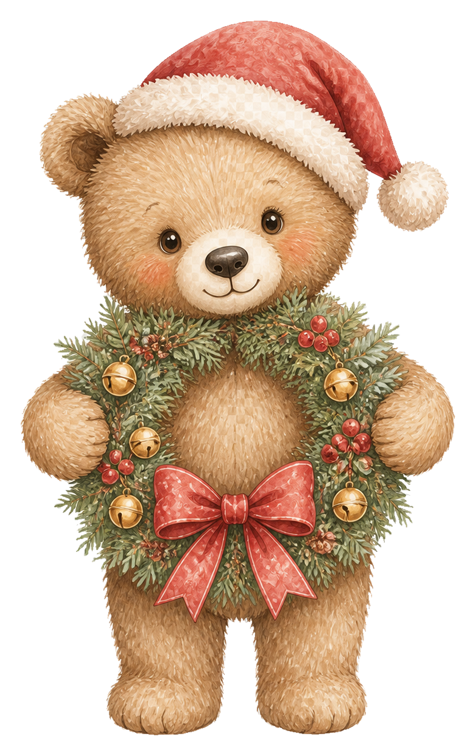 クリスマスリースを持つ子ぐまのかわいいイラスト｜無料素材95789に写真・文字を入れる
