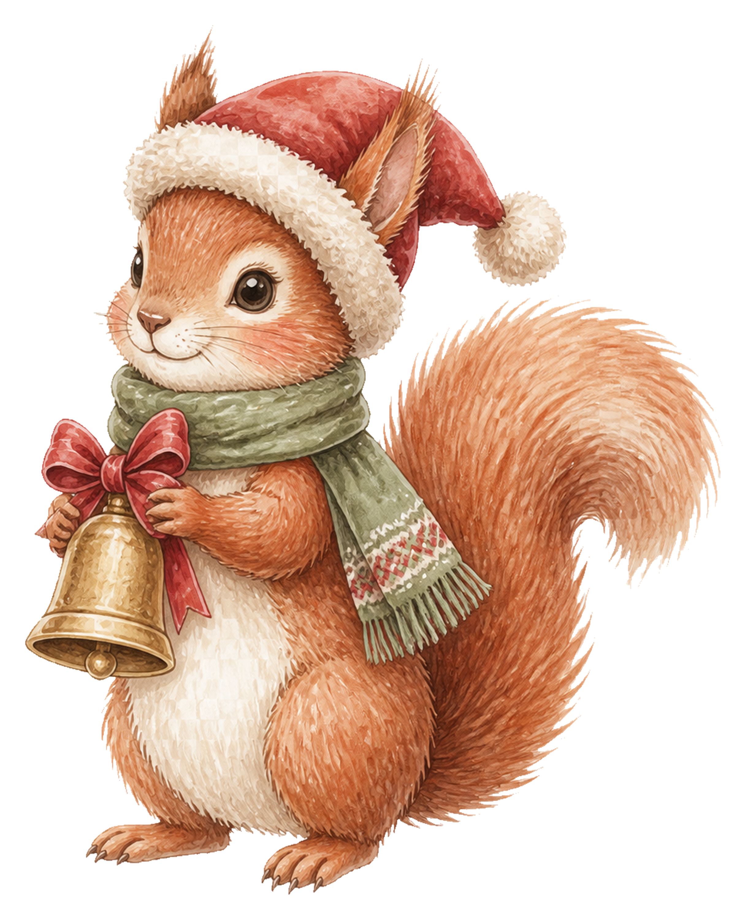 金色のベルを持つリスのクリスマスイラスト｜無料素材95790に写真・文字を入れる