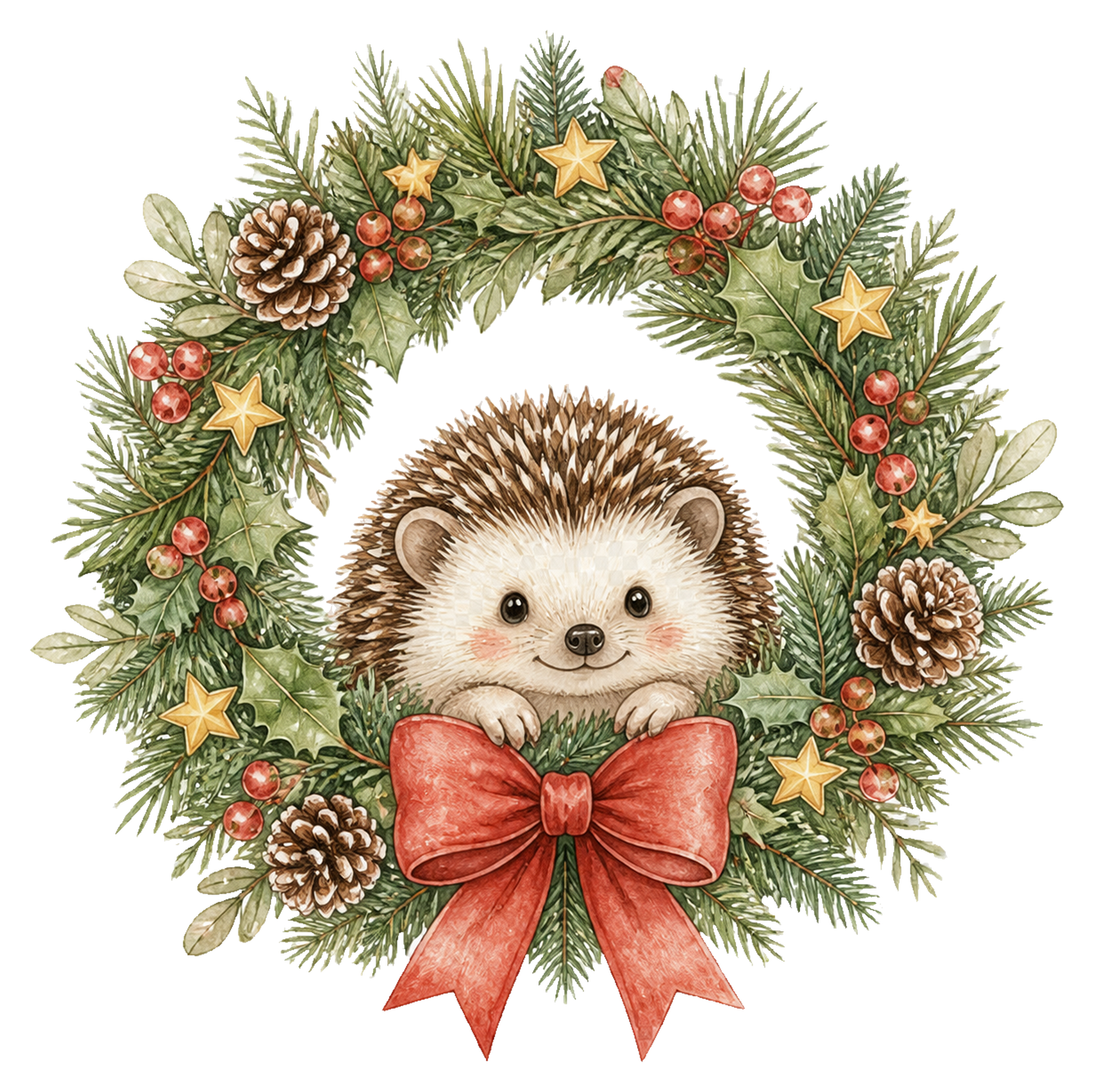 クリスマスリースから顔を出すハリネズミのイラスト｜無料素材95791に写真・文字を入れる