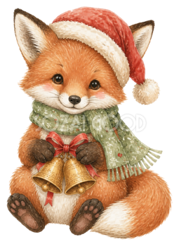 二つのクリスマスベルを持つキツネのイラスト｜無料素材95792