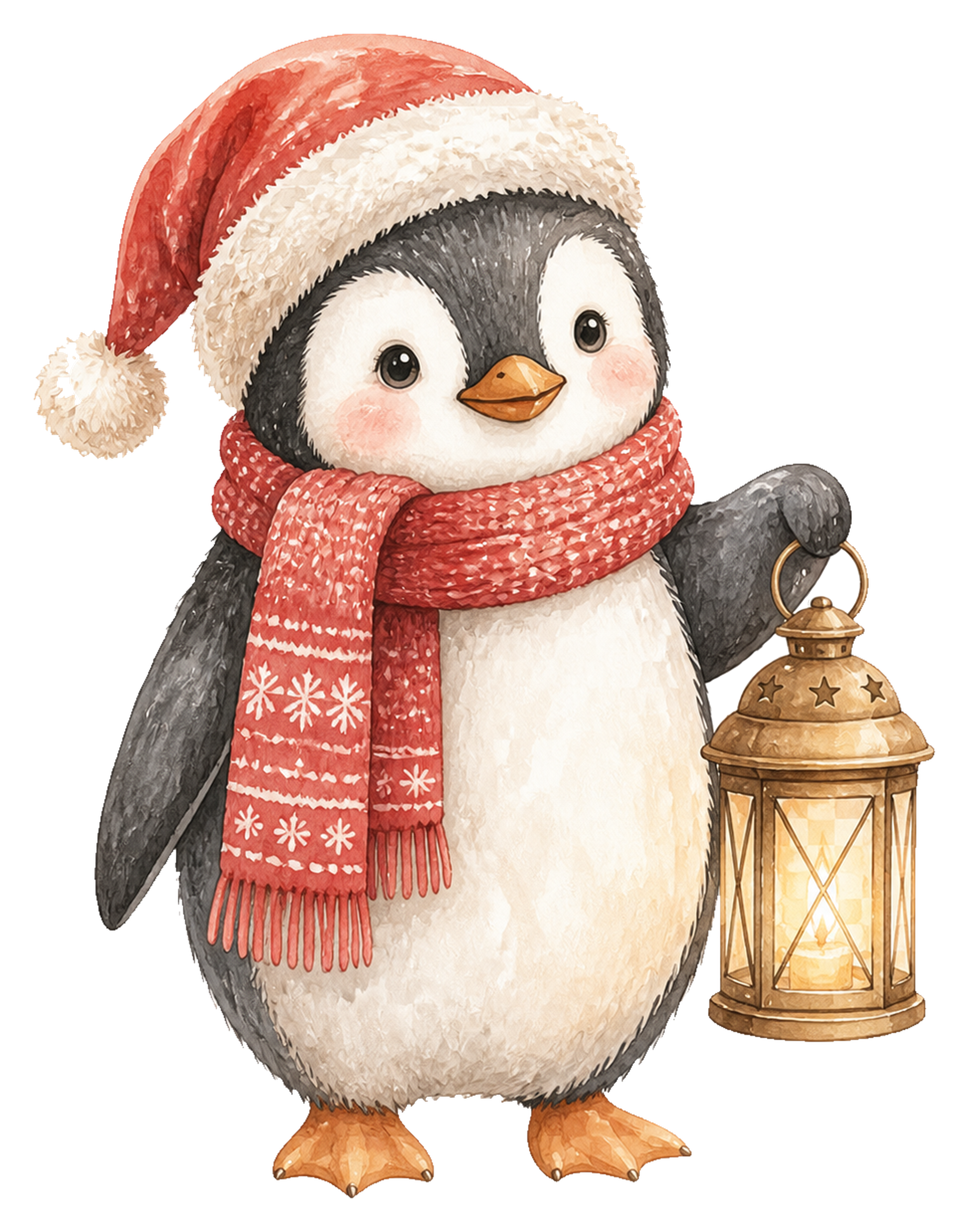 光るランタンを持つペンギンのクリスマスイラスト｜無料素材95797に写真・文字を入れる