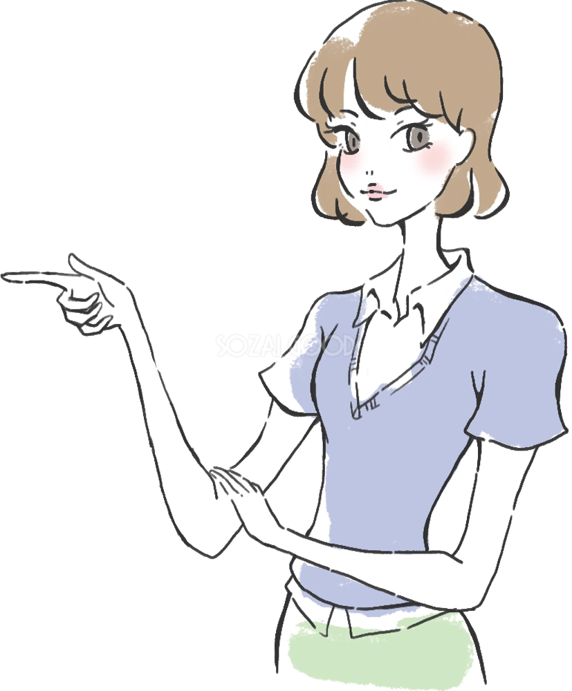 奇麗系の女性OLが左を指差し 人イラスト