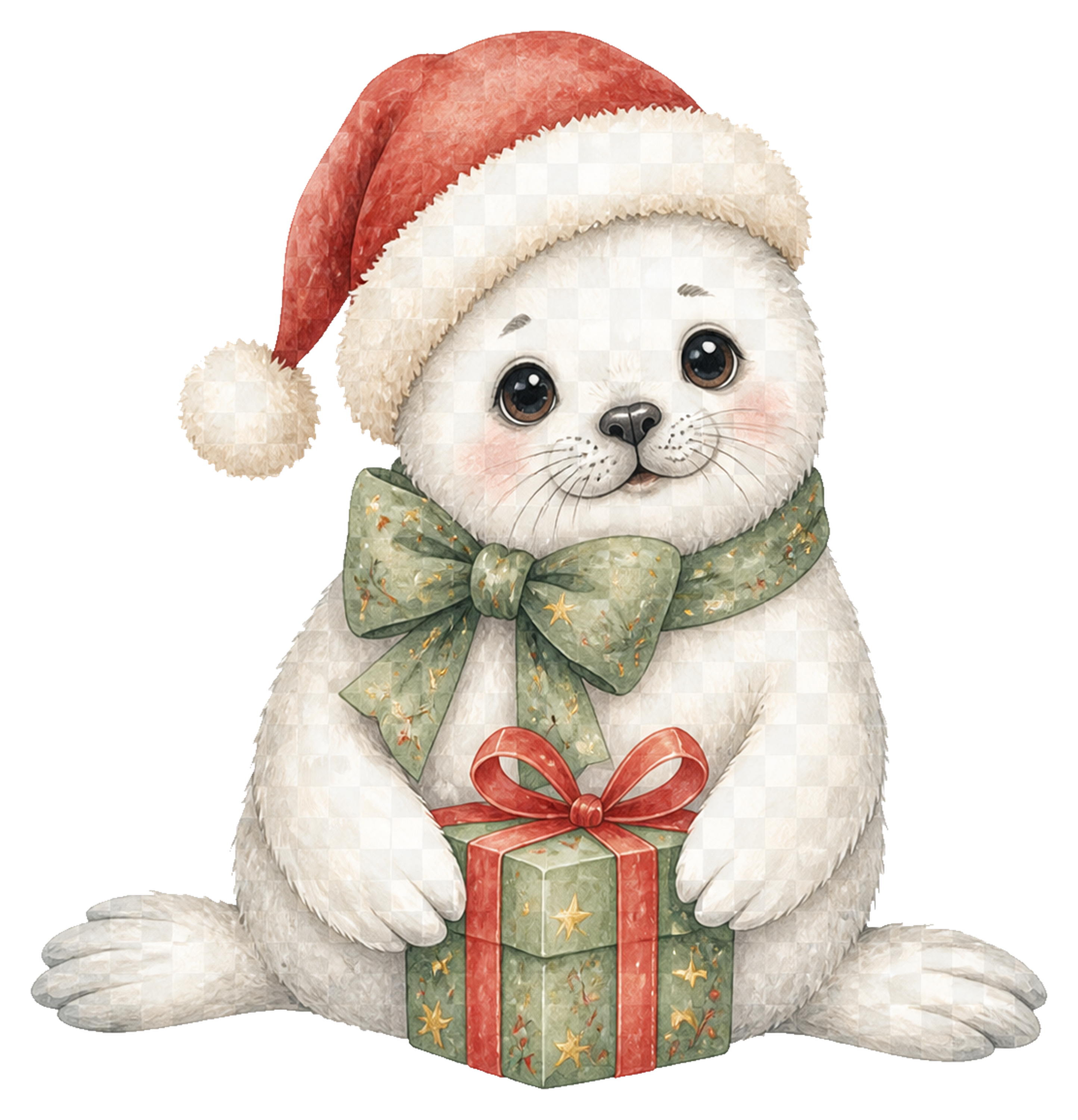 プレゼントを抱える子アザラシのクリスマスイラスト｜無料素材95800に写真・文字を入れる