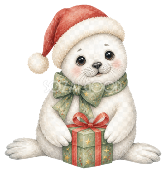 プレゼントを抱える子アザラシのクリスマスイラスト｜無料素材95800