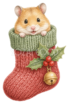 クリスマス靴下から顔を出すハムスターのイラスト｜無料素材95802