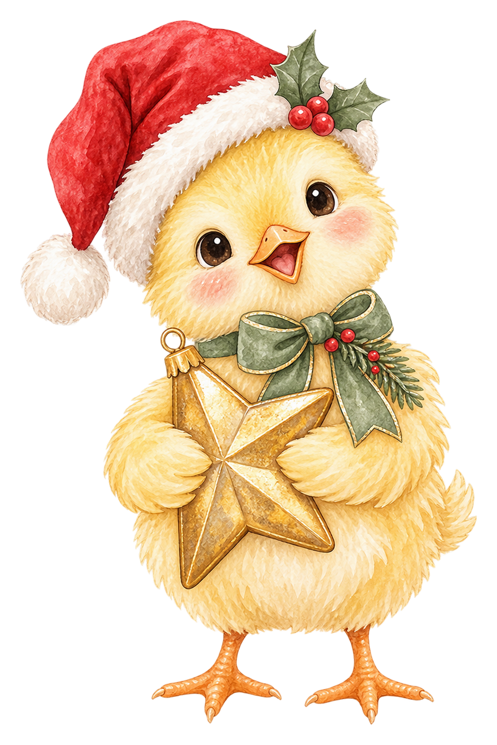金色の星を持つひよこのクリスマスイラスト｜無料素材95803に写真・文字を入れる