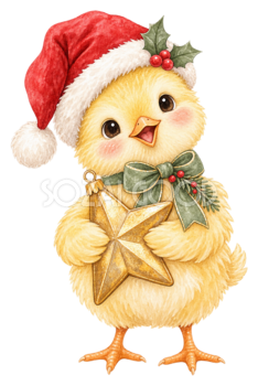 金色の星を持つひよこのクリスマスイラスト｜無料素材95803