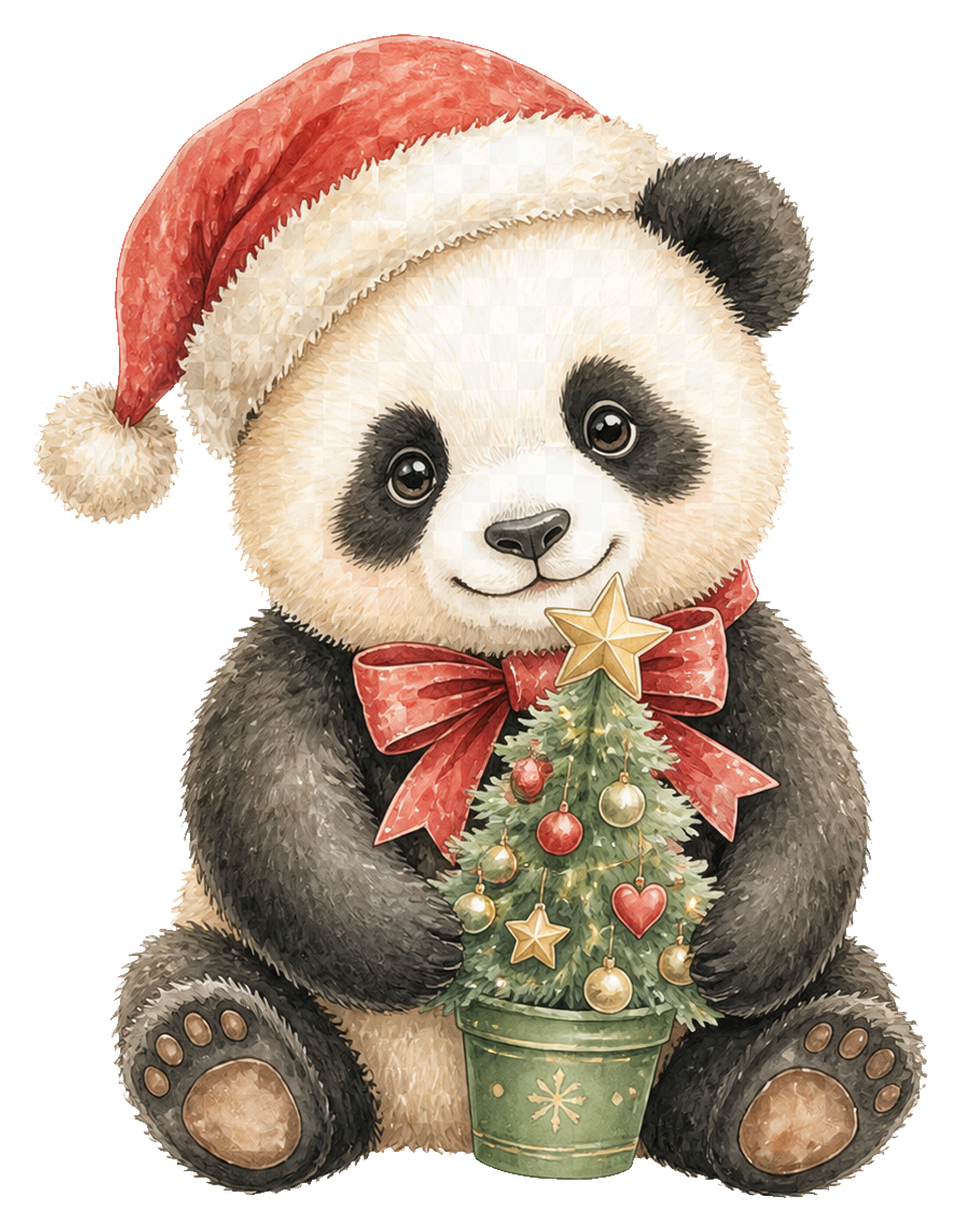 小さなクリスマスツリーを抱える子パンダのイラスト｜無料素材95806に写真・文字を入れる